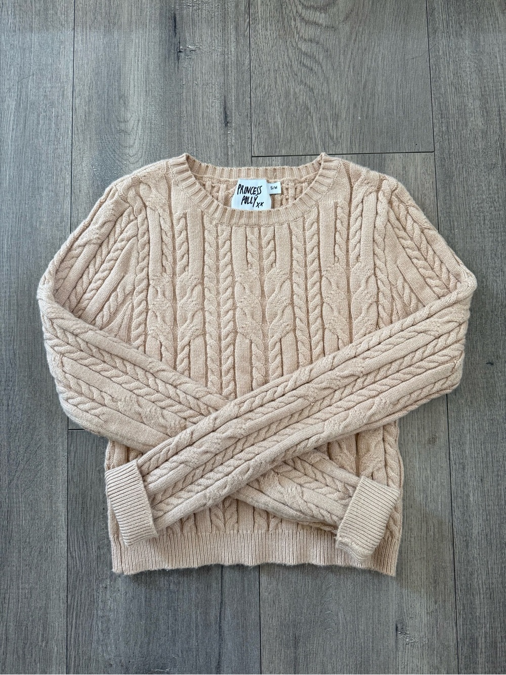Princess Polly Tan Cable Knit Sweater